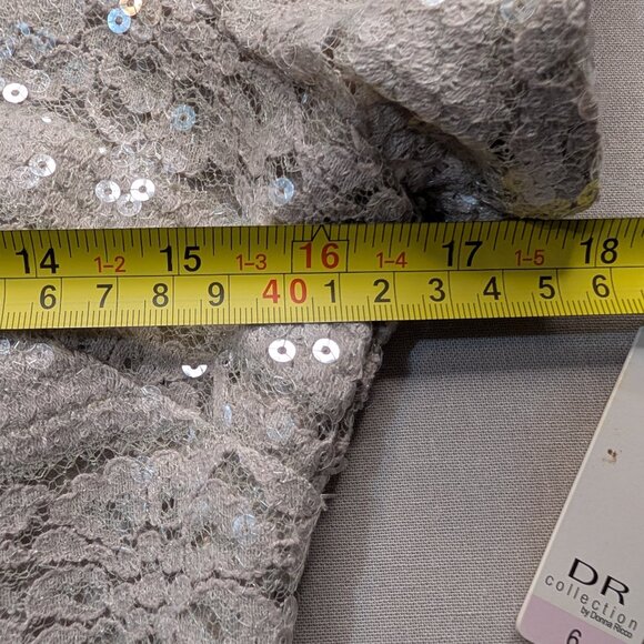 NEW Donna Ricco Knee-Length Sheath Dress, Cap Sleeve Taupe Lace & Sequin Overlay - Picture 11 of 15